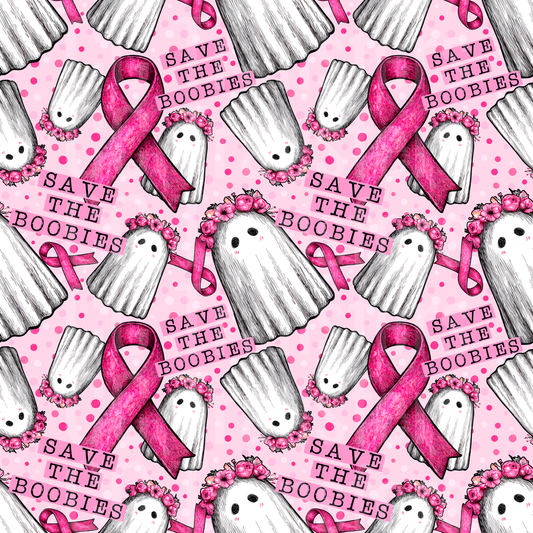 Save The Boobies Ghost Floral Pink Ribbon Pattern (DTF)