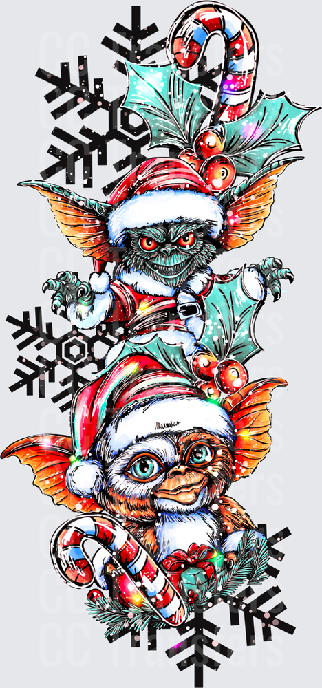 Gremlin Duo Santa Hats Christmas Snowflakes Candy Canes (DTF)