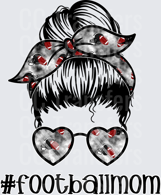 Football Mom Messy Bun Heart Sunglasses Bandana (DTF)