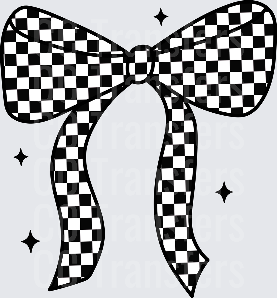 Black & White Checkered Bow with Sparkles (DTF)