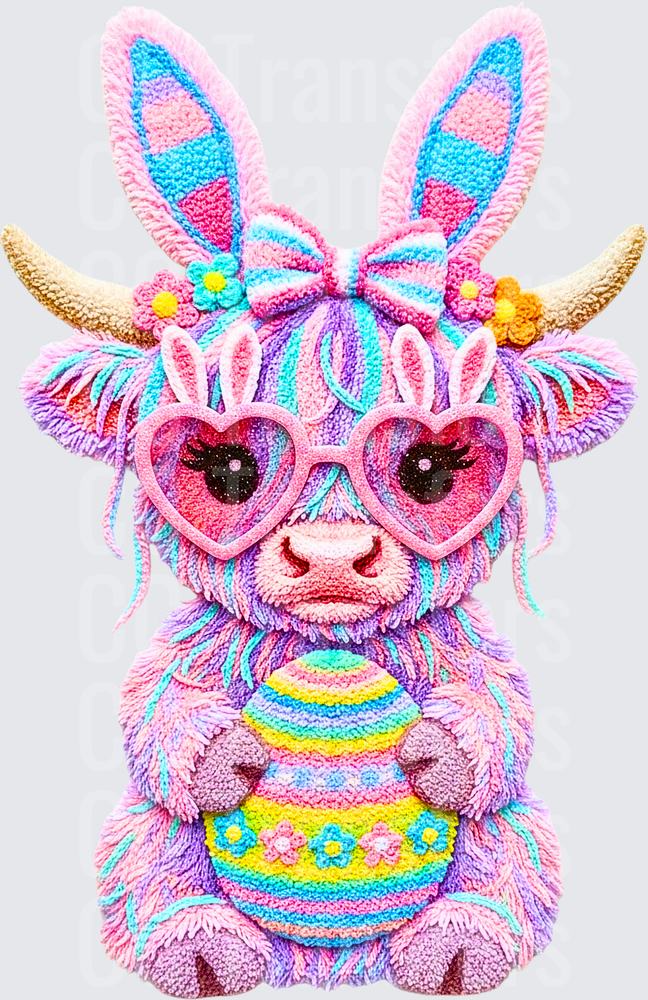 Pastel Highland Cow Easter Bunny Heart Sunglasses (DTF)