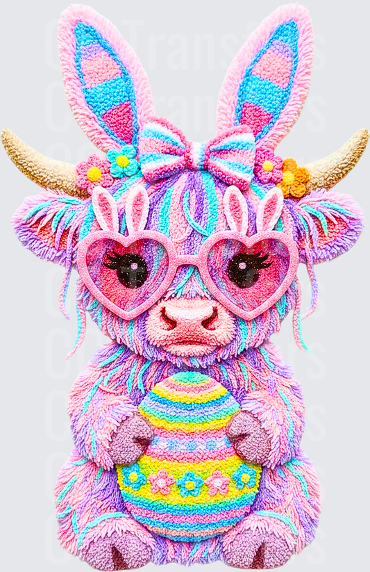 Pastel Highland Cow Easter Bunny Heart Sunglasses (DTF)