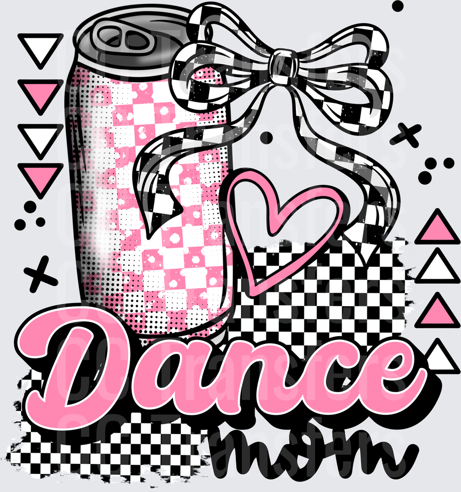 Dance Mom Checkered Soda Can with Bow and Heart (DTF)