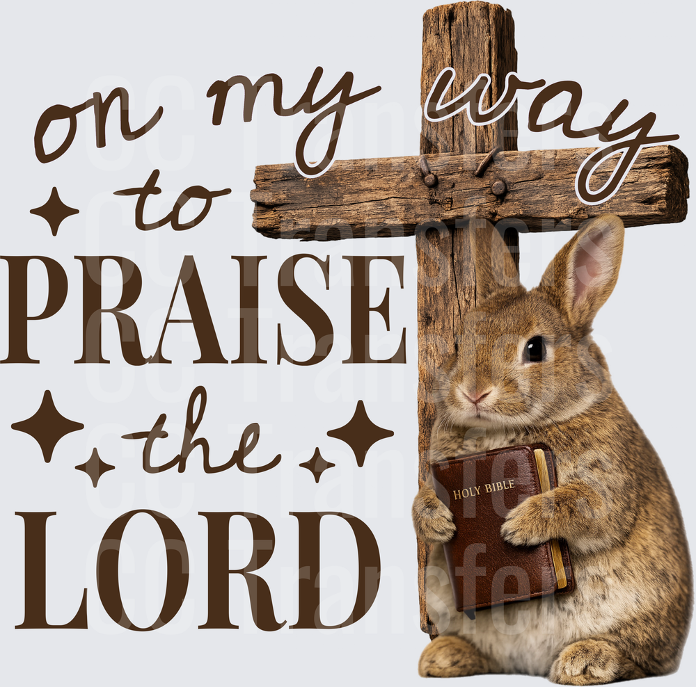 On My Way To Praise The Lord Easter Bunny Cross Bible (DTF)