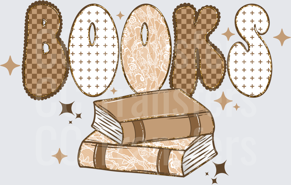 Boho Lace Checkered BOOKS Stacked Reading Design (DTF)