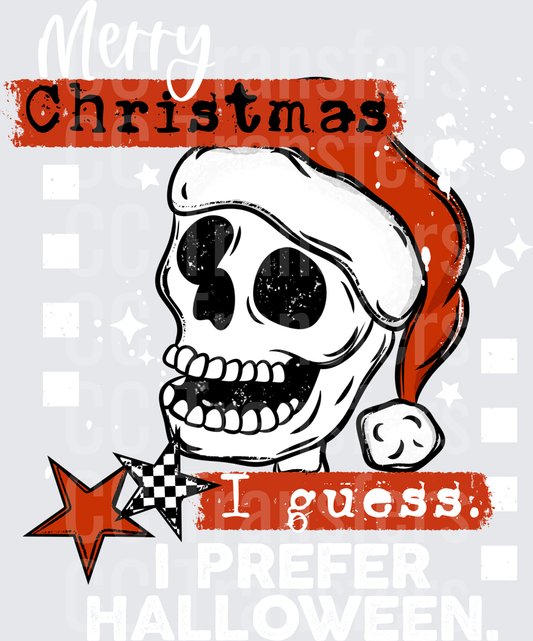 Christmas I Guess Grinning Skull Santa Hat Star (DTF)