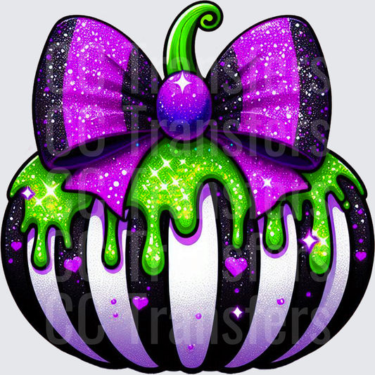Glitter Halloween Pumpkin Purple Black Bow Slime Drip (DTF)