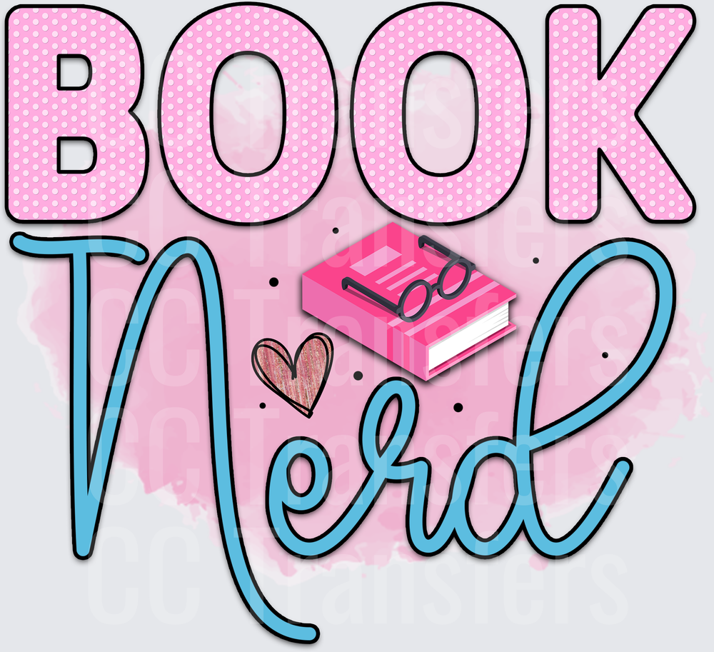 Book Nerd Pink Polka Dot Letters Glasses Heart Design (DTF)