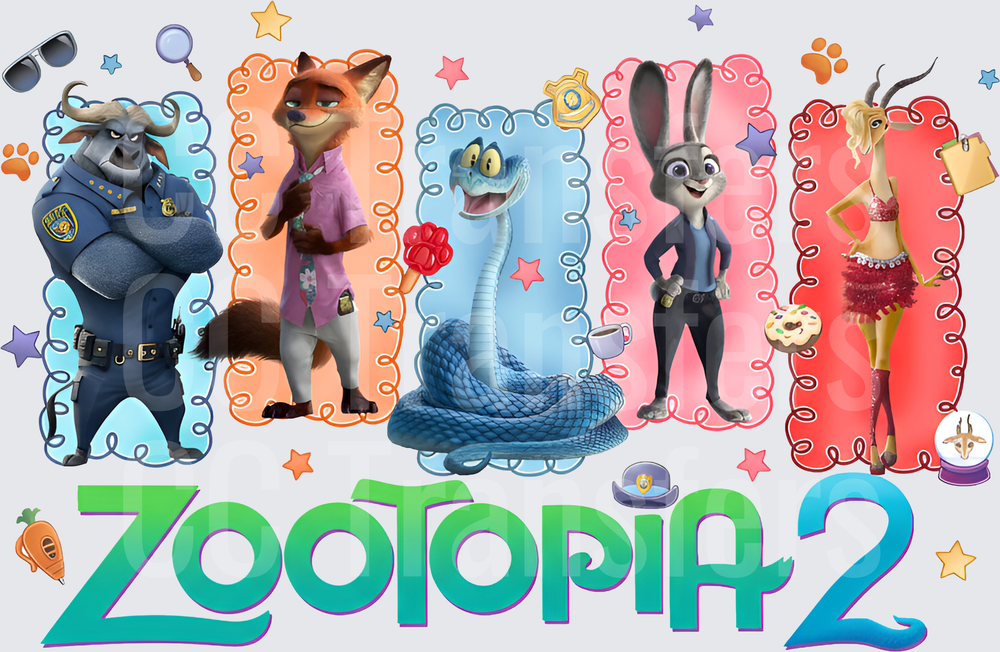 Animated Animal Characters Movie Squad Colorful Panels (DTF)