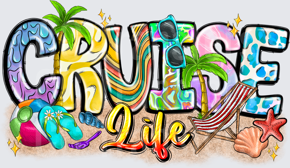Cruise Life Colorful Beach Summer Vibes Patterned Letters (DTF)