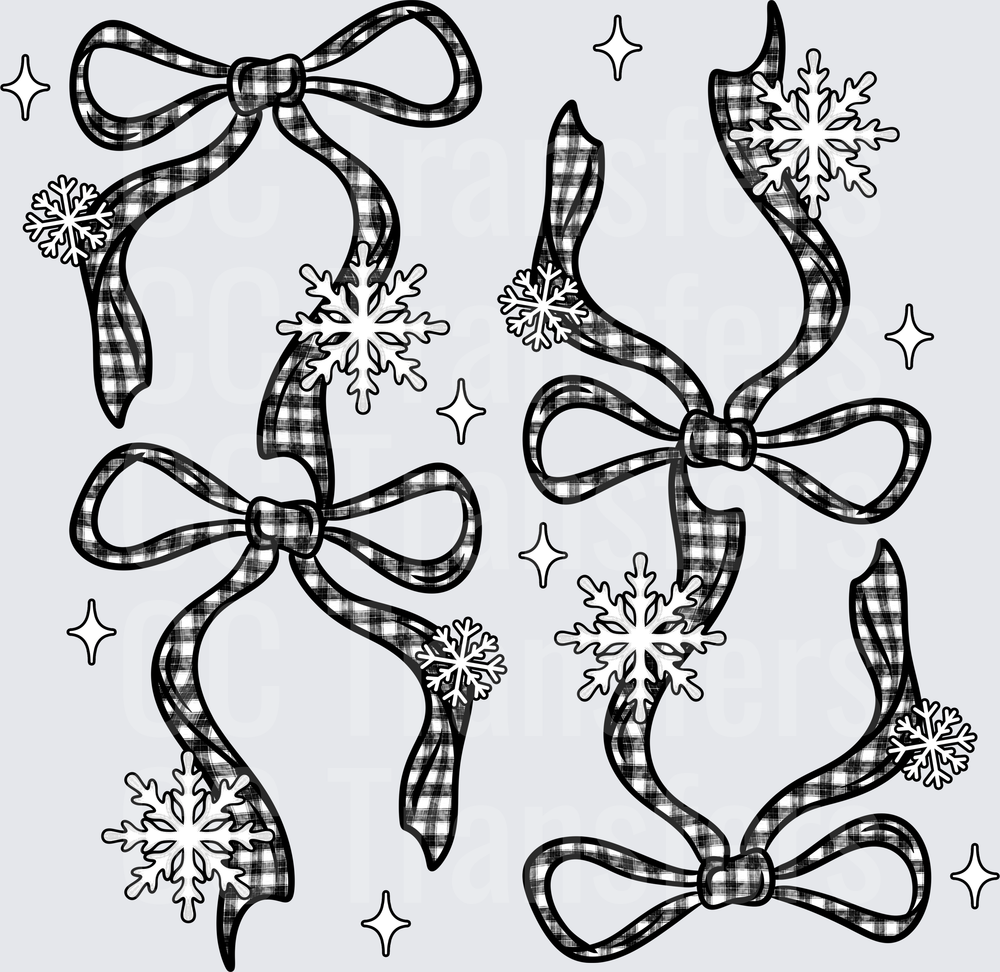 Black White Buffalo Plaid Bows Snowflakes Winter (DTF)
