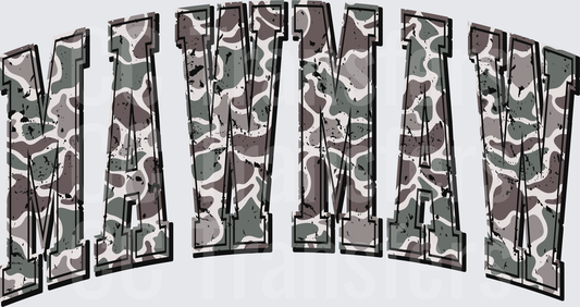Camo Distressed Arched MAWMAW Bold Varsity Letters (DTF)