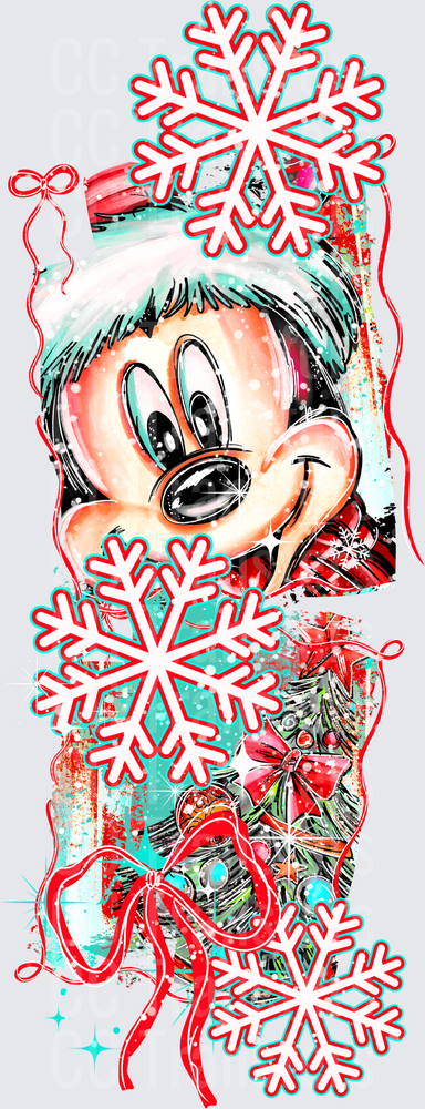 Sketchy Christmas Mouse Santa Hat Snowflakes Holiday (DTF)