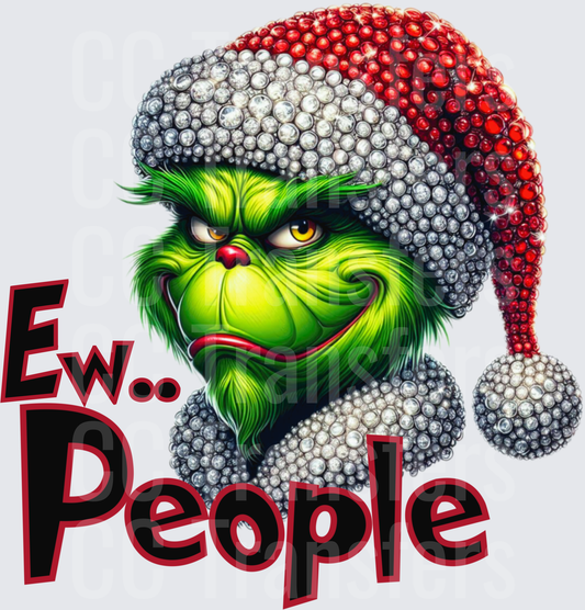 Ew People Grumpy Green Christmas Character Rhinestone (DTF)