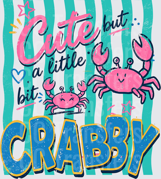 Cute But A Little Bit Crabby Pink Crabs Teal Stripes (DTF)