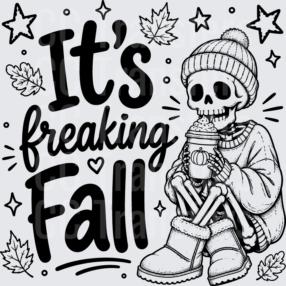 It's Freaking Fall Cozy Skeleton with Pumpkin Latte (DTF)