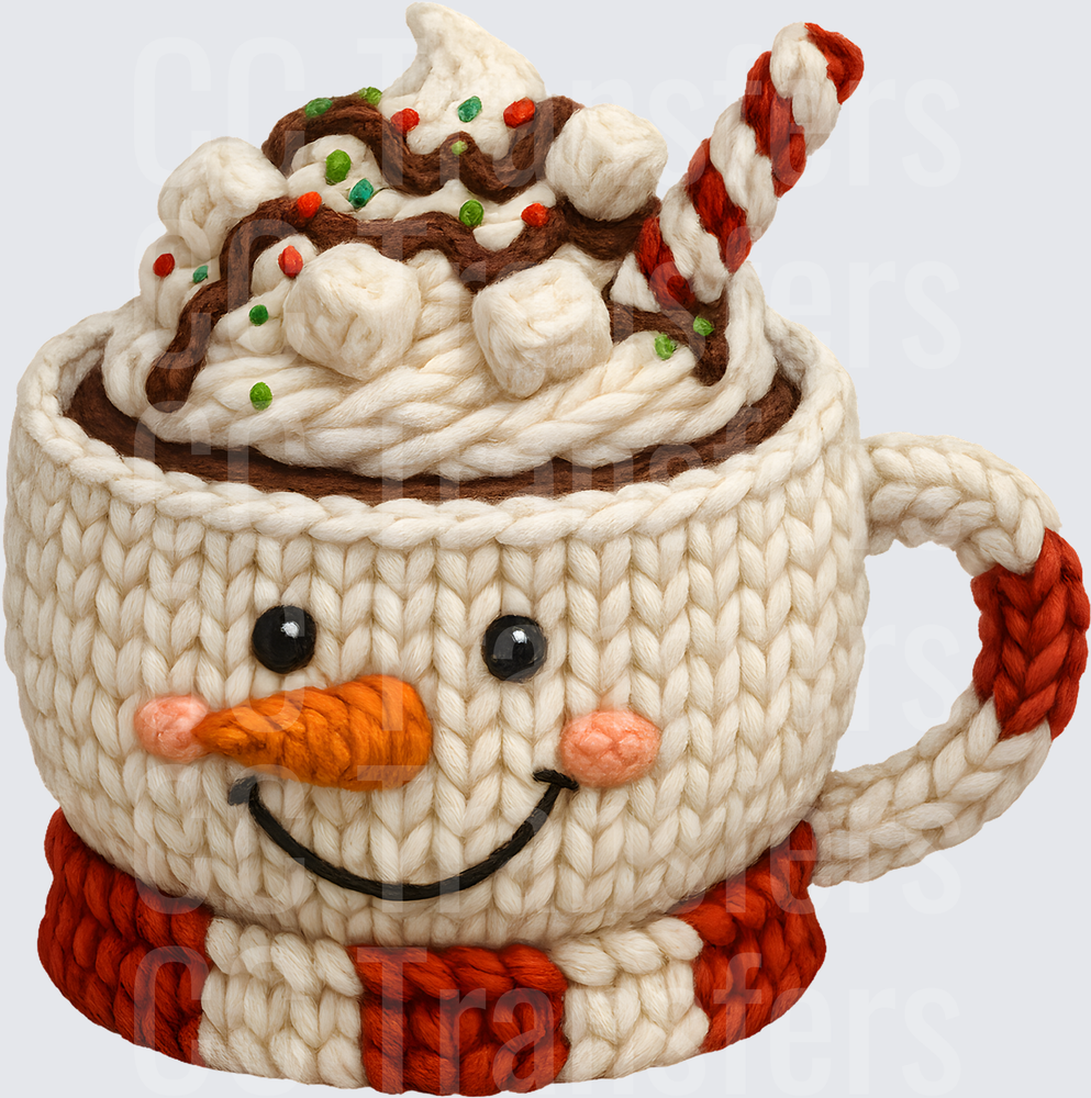 Knitted Snowman Hot Cocoa Mug with Whipped Cream (DTF)