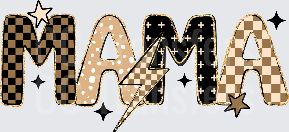 Mama Boho Mixed Pattern Letters Lightning Bolt (DTF)