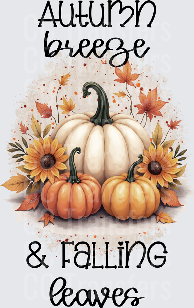 Autumn Breeze & Falling Leaves Pumpkin Floral Design (DTF)