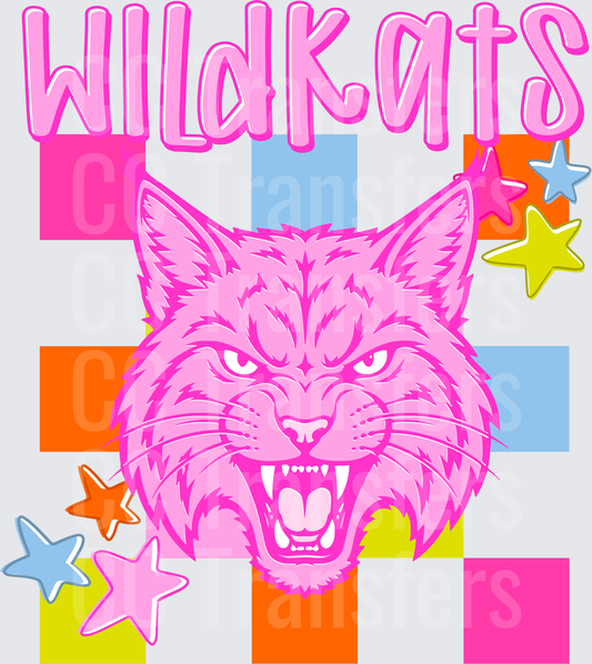 WildKats Pink Fierce Wildcat Retro Colorblock Stars (DTF)