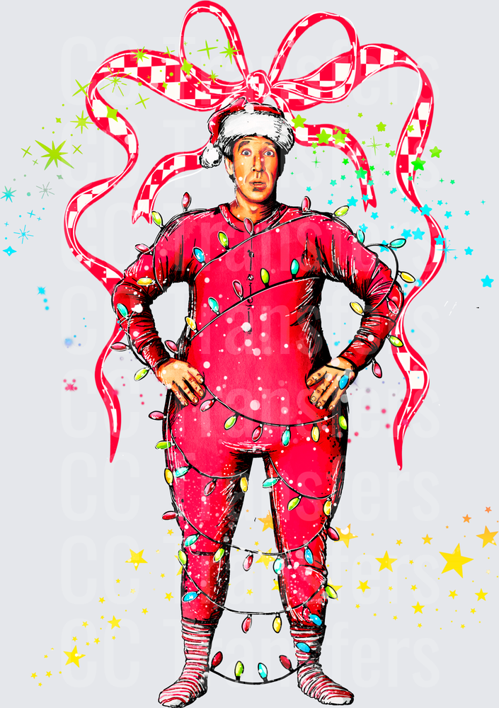 Tangled in Christmas Lights Red Pajama Man DTF