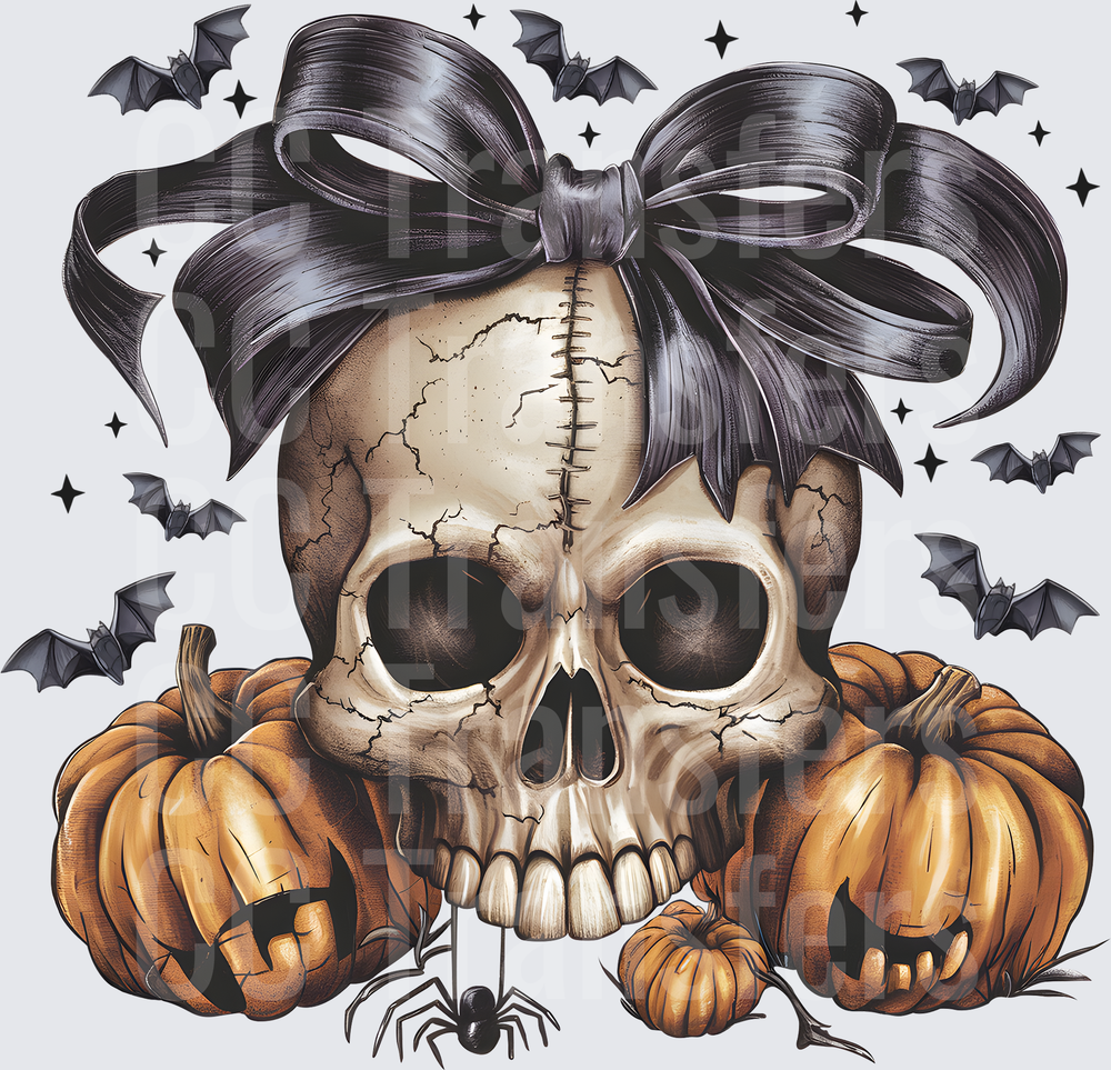 Glam Skull Black Bow Pumpkins Bats Spider Halloween (DTF)