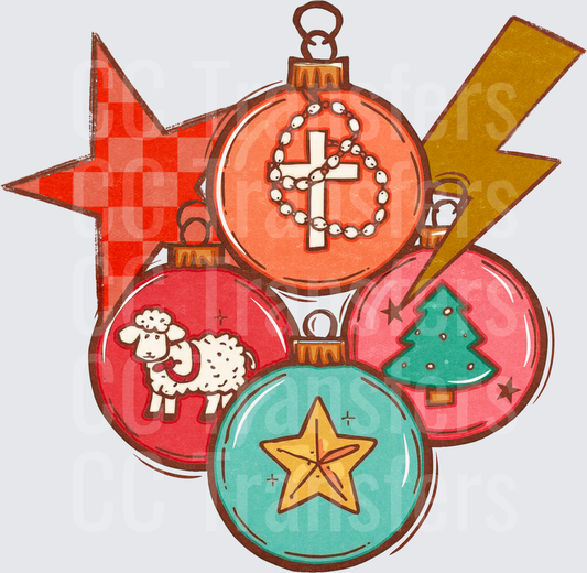Christian Christmas Ornament Cluster with Cross and Lamb (DTF)