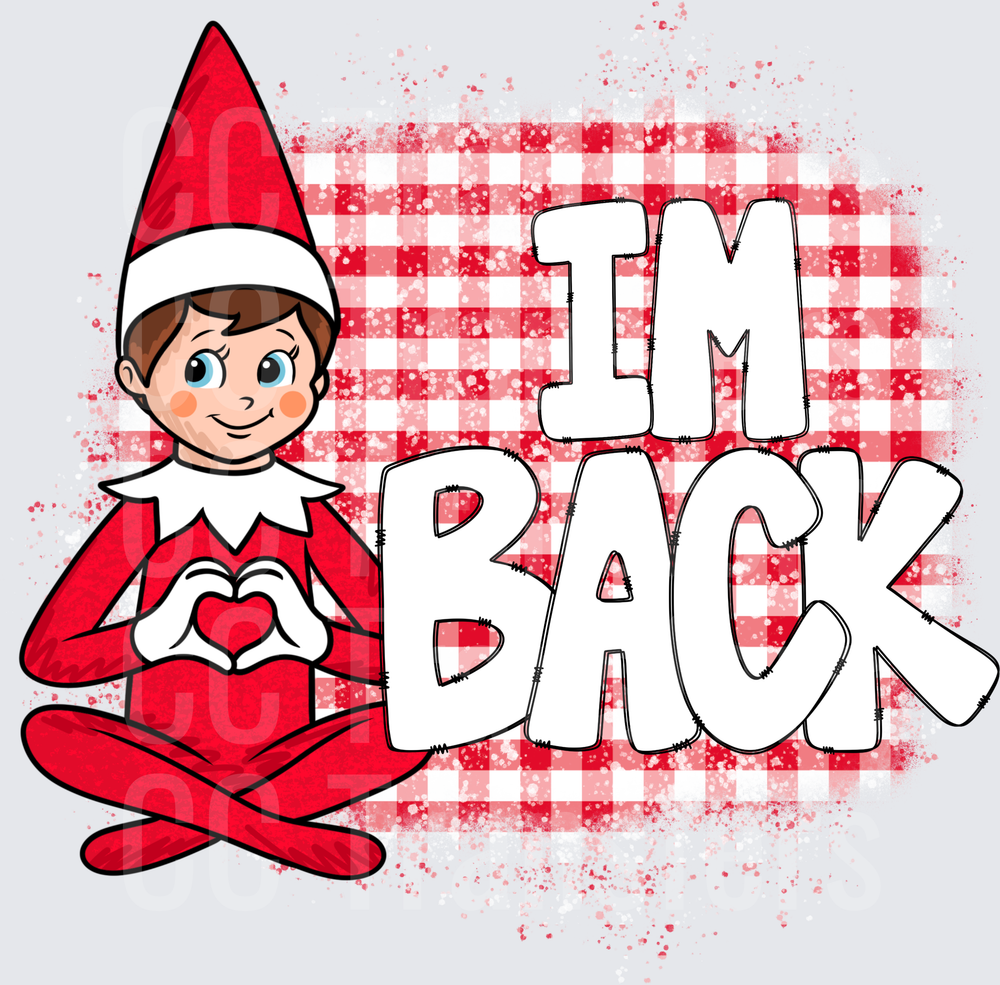 Mischievous Christmas Elf Heart Hands Im Back Plaid (DTF)