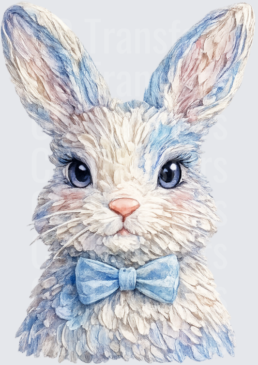 Watercolor Blue Bunny with Bow Tie Portrait (DTF)