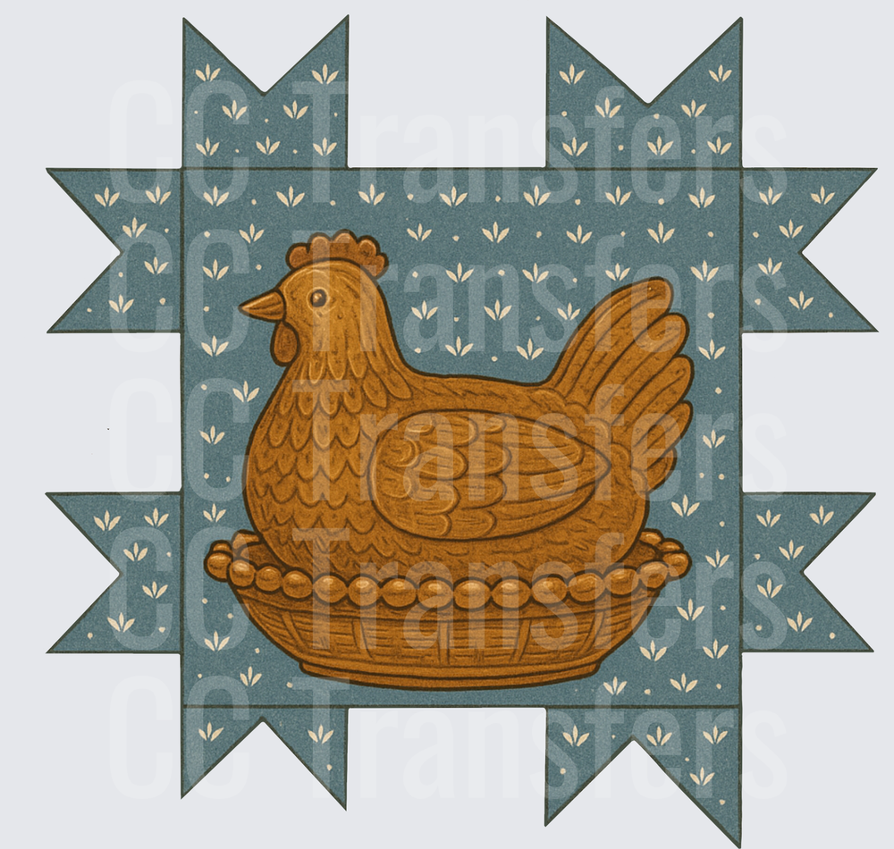Vintage Hen on Nest Basket Farmhouse Quilt Star (DTF)