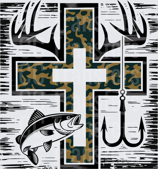 Camo Cross Deer Antlers Bass Fish Hook Hunting (DTF)