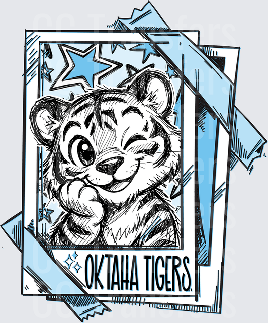 Oktaha Tigers Cute Cartoon Tiger Mascot Sketch Card (DTF)