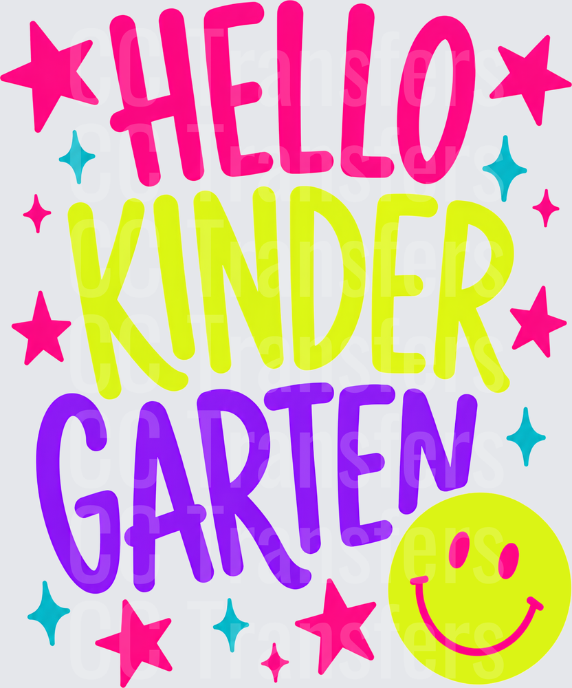 Hello Kindergarten Bold Colorful Stars Smiley Face (DTF)