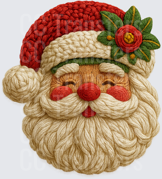 Crochet Yarn Santa Claus Face with Floral Hat (DTF)