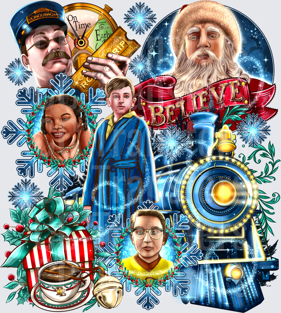 Christmas Train Conductor Santa Believe Holiday Collage (DTF)