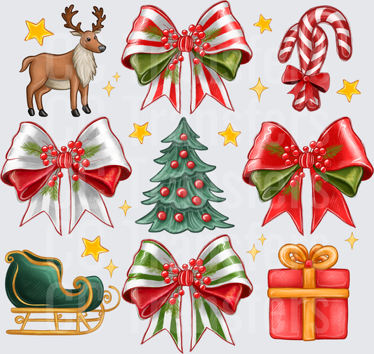 Christmas Holiday Icons Bows Reindeer Sleigh Bundle (DTF)