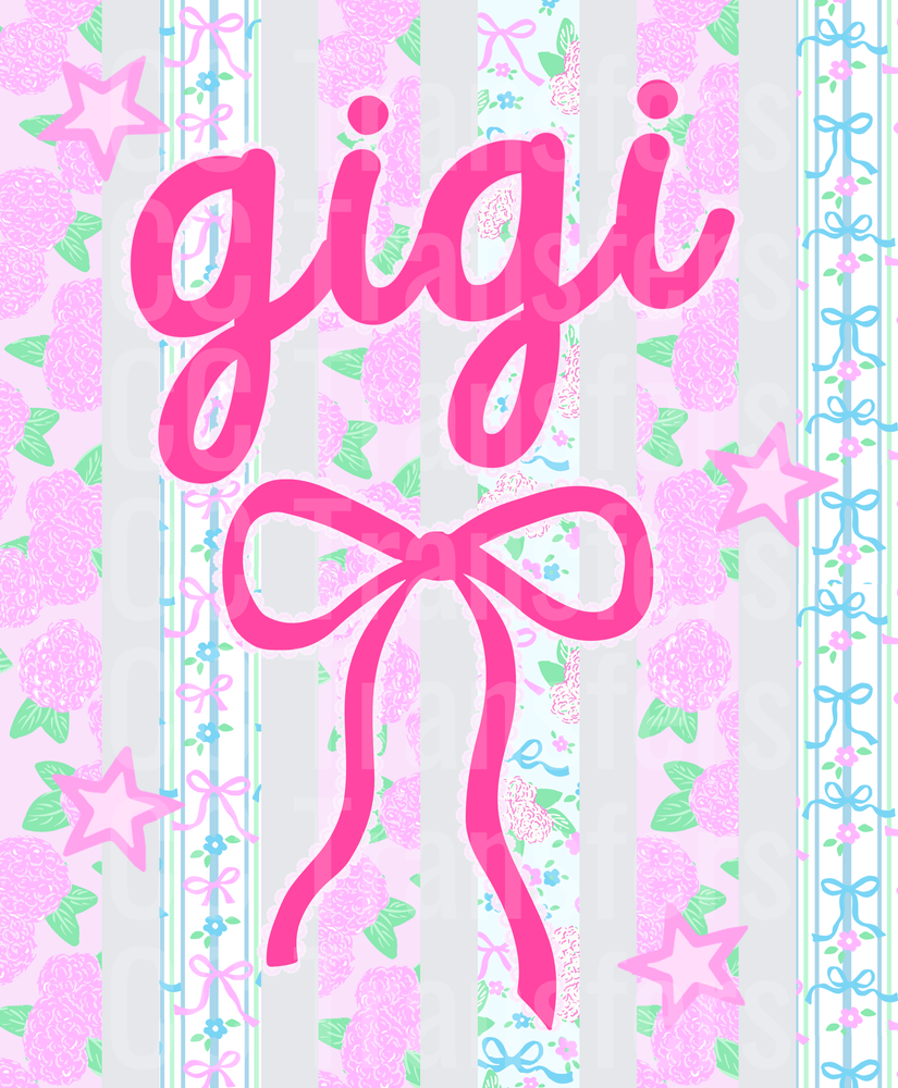 Gigi Hot Pink Bow Floral Stripe Coquette (DTF)