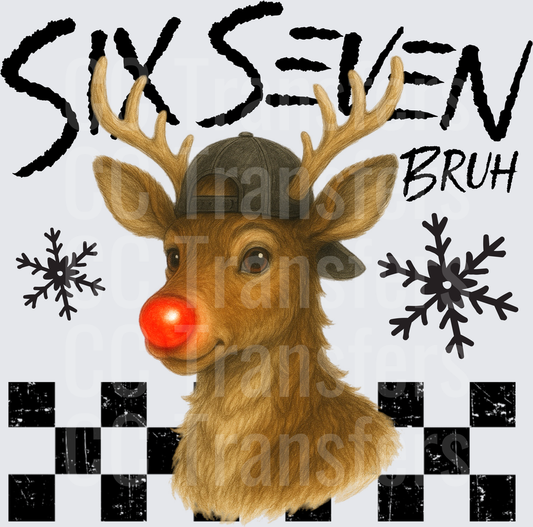 Six Seven Bruh Red Nose Reindeer Snapback Checker (DTF)