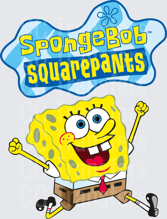 Excited Yellow Sea Sponge Jumping with Fists Raised (DTF)