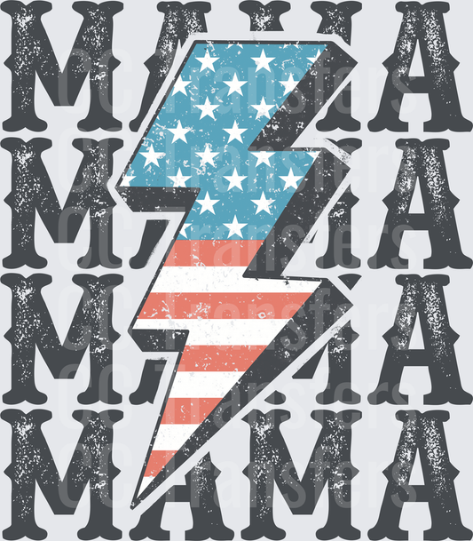 Patriotic Mama Lightning Bolt American Flag Repeat (DTF)
