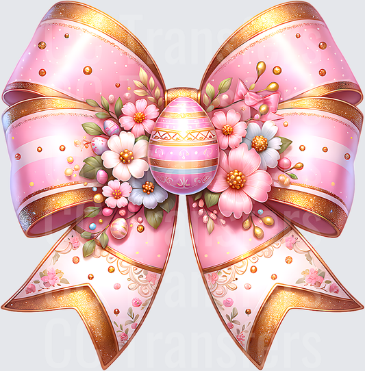 Pink Gold Bow Easter Egg Floral Spring Design (DTF)