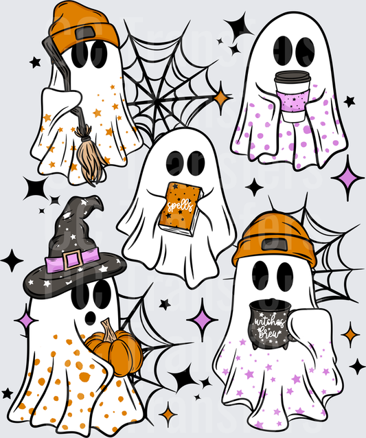 Cute Halloween Ghost Squad Witches Brew Coffee Spells (DTF)