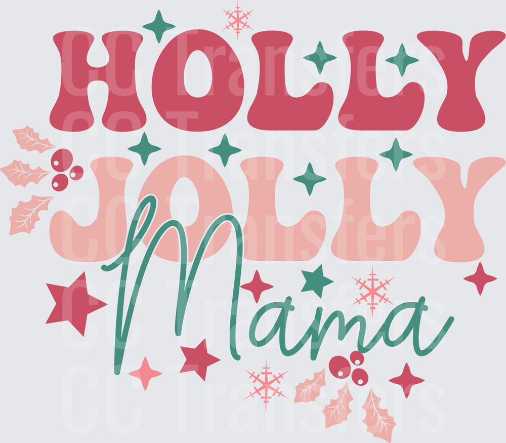 Holly Jolly Mama Retro Christmas Typography (DTF)
