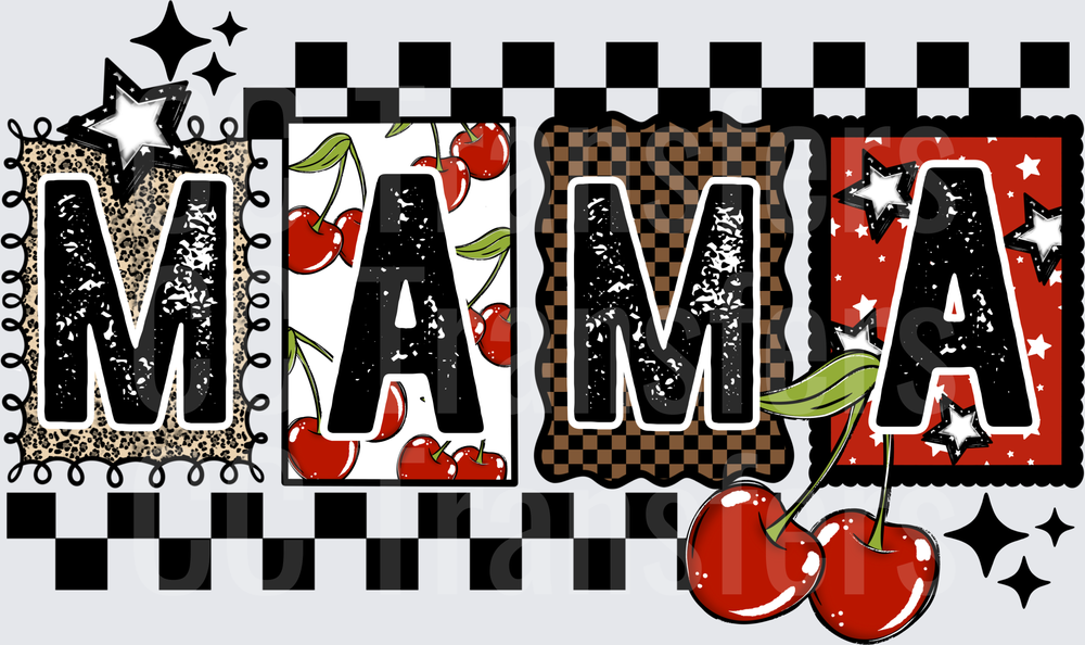 Retro Mama Cherries Leopard Checkered Stars Grunge (DTF)