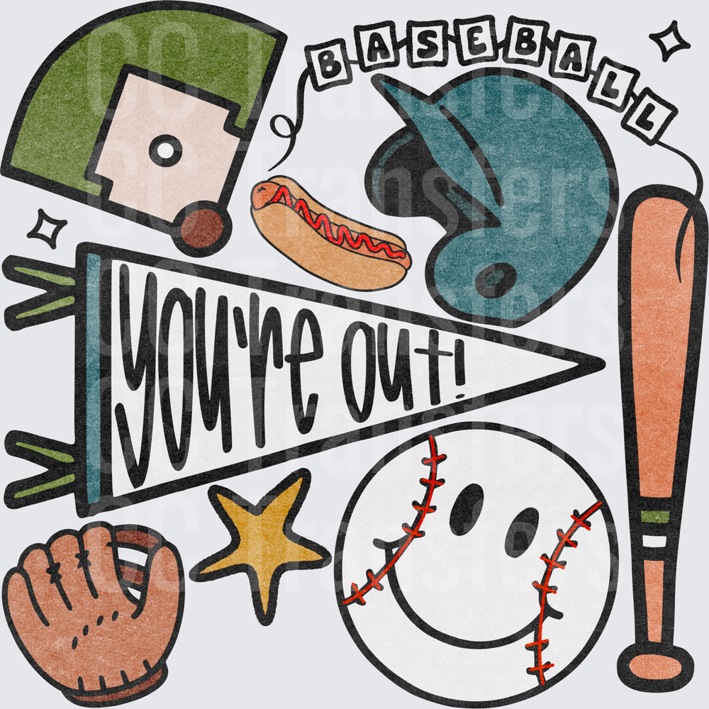 Baseball You're Out Pennant Smiley Collage (DTF)