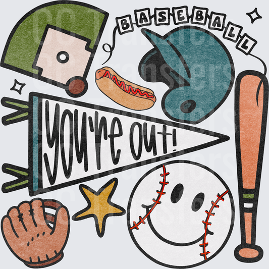 Baseball You're Out Pennant Smiley Collage (DTF)