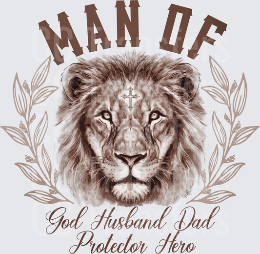 Man of God Husband Dad Protector Hero Lion Cross (DTF)