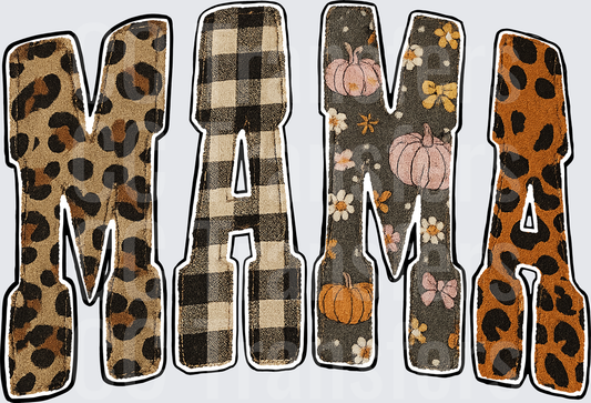 Mama Mixed Pattern Leopard Plaid Fall Pumpkin Letters (DTF)