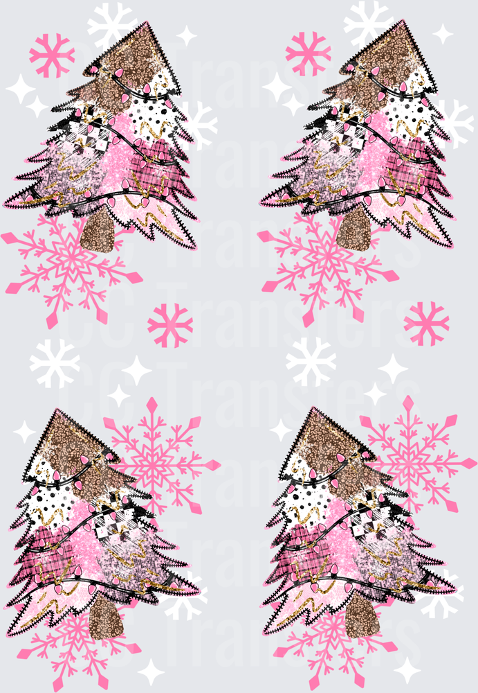 Pink Leopard Patchwork Christmas Tree with Snowflakes (DTF)