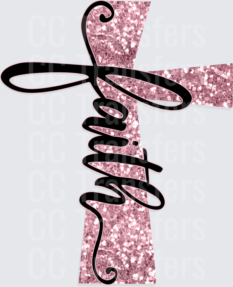 Pink Glitter Cross with Faith Script Lettering (DTF)